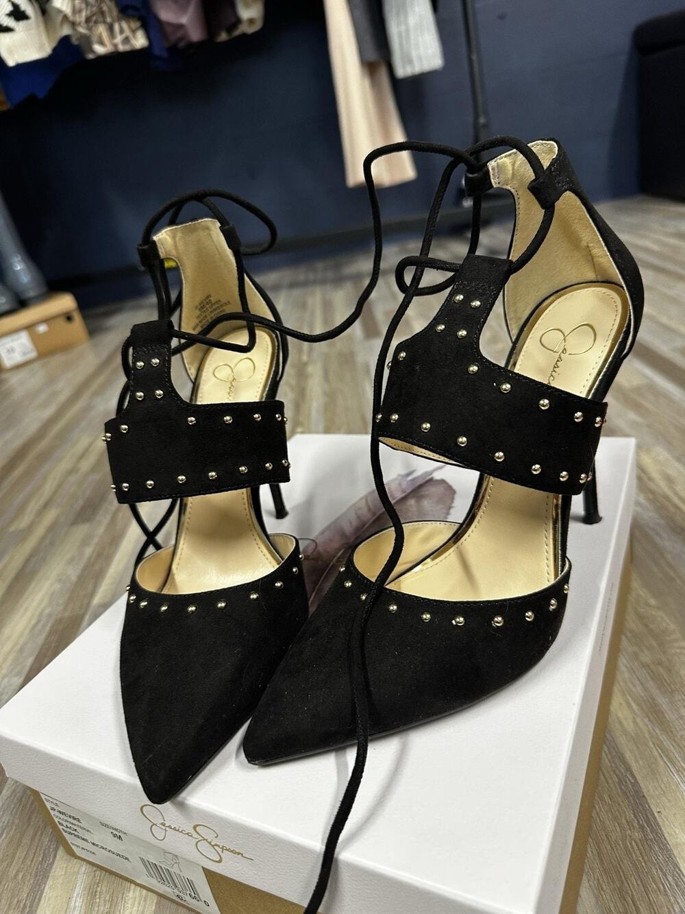 Jessica Simpson Shoes Womens Size 9 Black Studded Lace Up